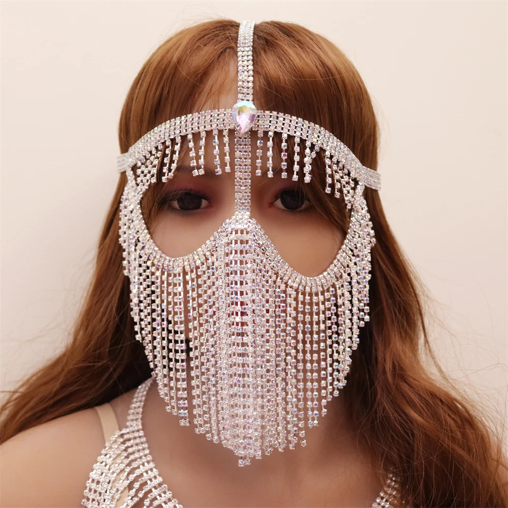 Rhinestone Belly Dance Long Tassel Face Veil