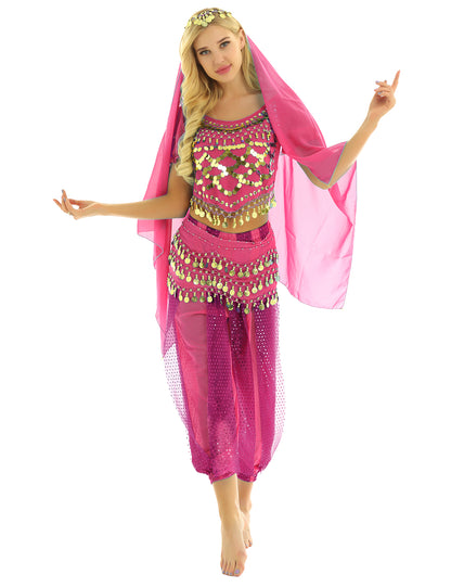 Belly Dance Costume Set – Coin Tassel Top, Harem Pants & Accessories