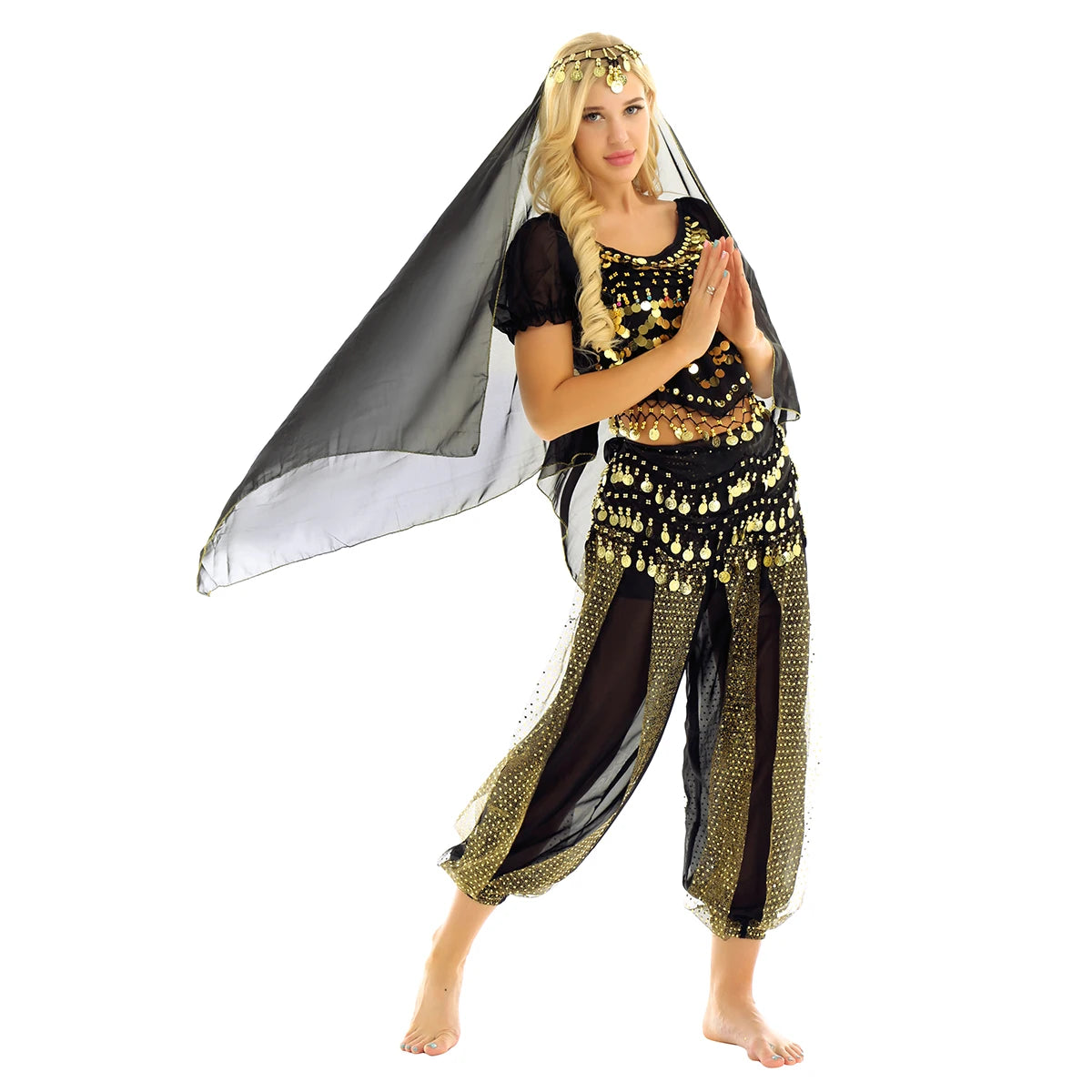 4 Pcs Belly Dance Costume Set – Sparkle and Shine on the Dance Floor!