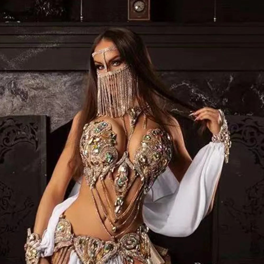 Rhinestone Belly Dance Long Tassel Face Veil