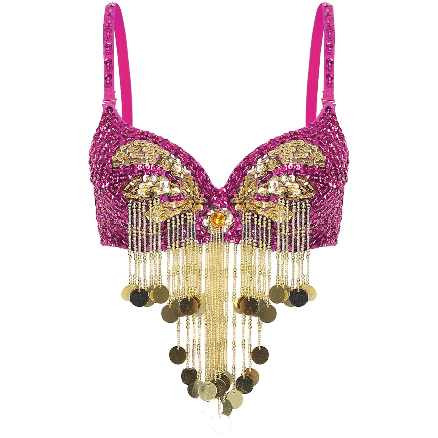 Belly Dance Bra with Beaded Tassels & Sequins