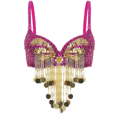 Belly Dance Bra with Beaded Tassels & Sequins