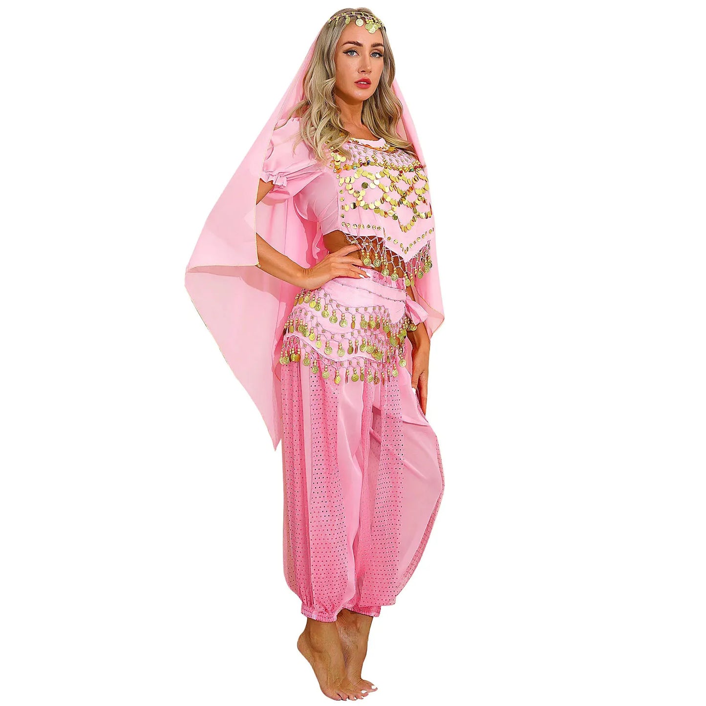 Belly Dance Costume Set – Coin Tassel Top, Harem Pants & Accessories