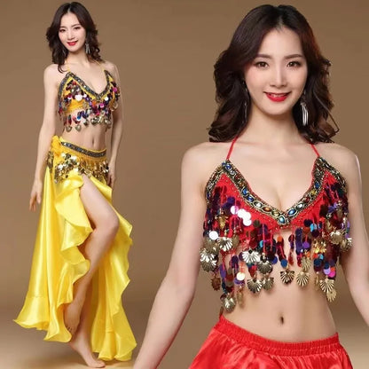 Sequin Sleeveless Top + Sexy Split Long Skirt 3 Pcs Set