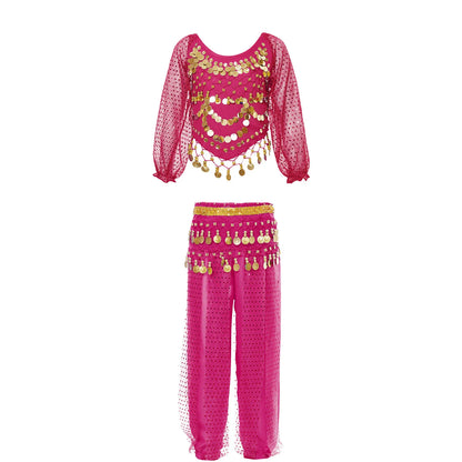 Kids' Belly Dance Outfit - Sequin Crop Top, Pants & Hip Scarf