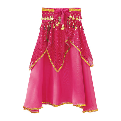 Girls Sequined Belly Dance Skirt with Beads & Coins