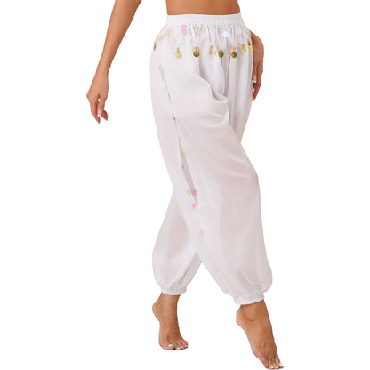 Sequin Split-Side Belly Dance Harem Pants – Built-in Shorts