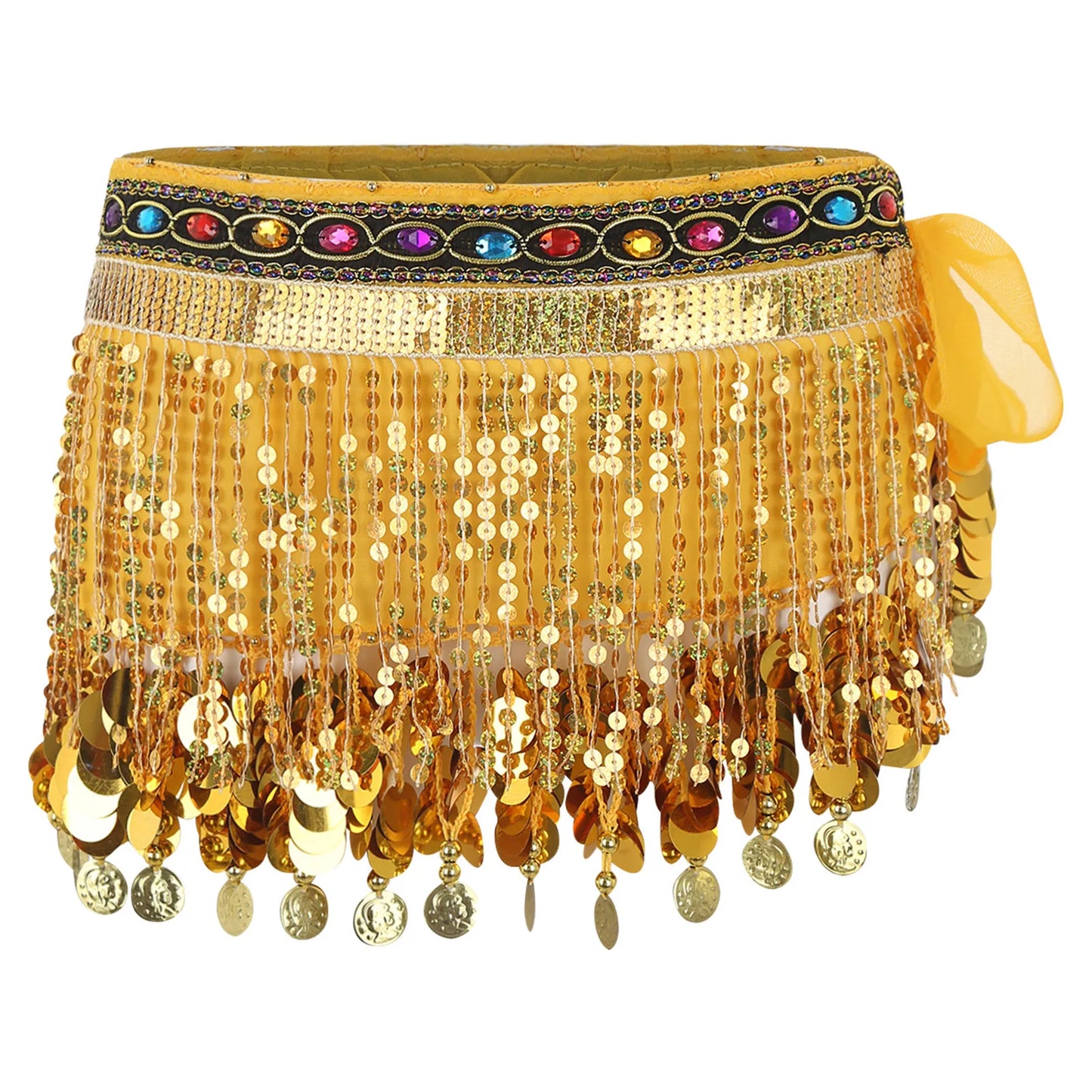 Women's Belly Dance Hip Scarf – Sequin Tassel Lace-Up Skirt for Cha-Cha & Tango