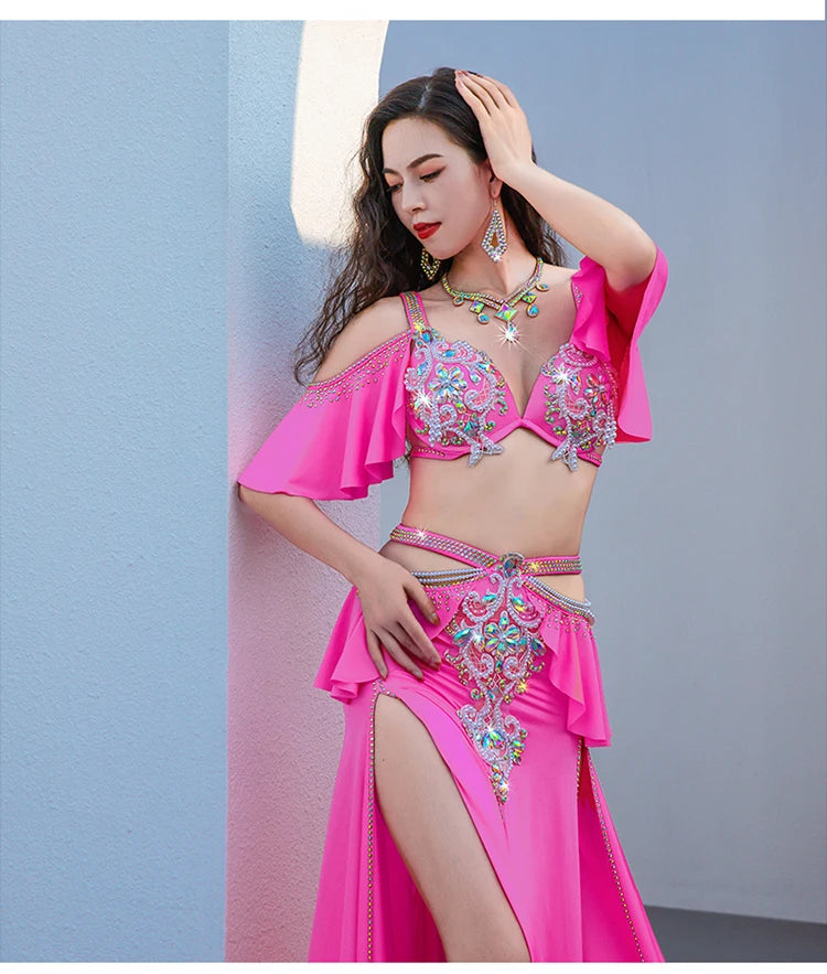 Solar Radiance: Open-Shoulder Belly Dance Costume with Sleeves