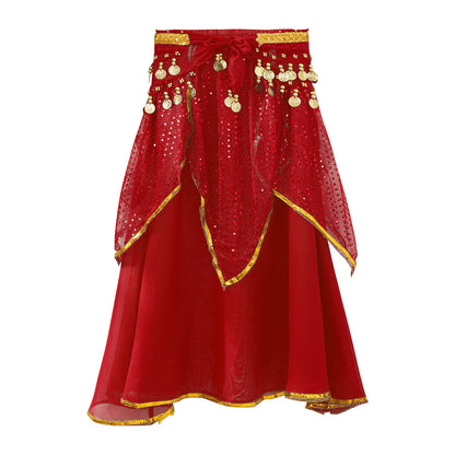 Girls Sequined Belly Dance Skirt with Beads & Coins