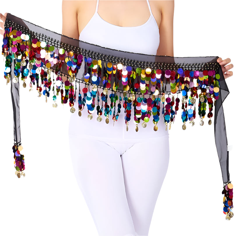 Colorful Double-Layer Sequin Tassel Belly Dance Hip Scarf