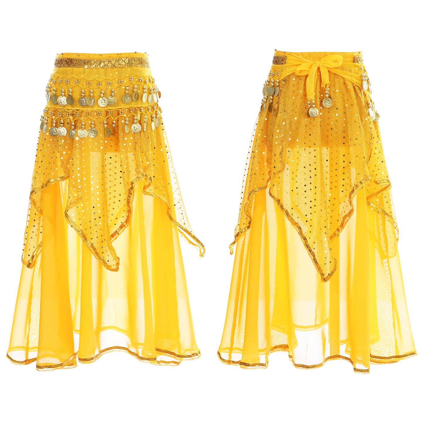 Girls Sequined Belly Dance Skirt with Beads & Coins