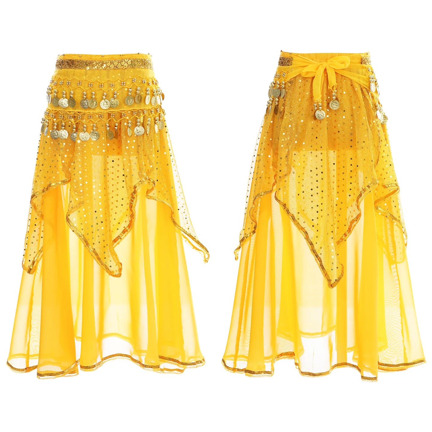 Girls Sequined Belly Dance Skirt with Beads & Coins