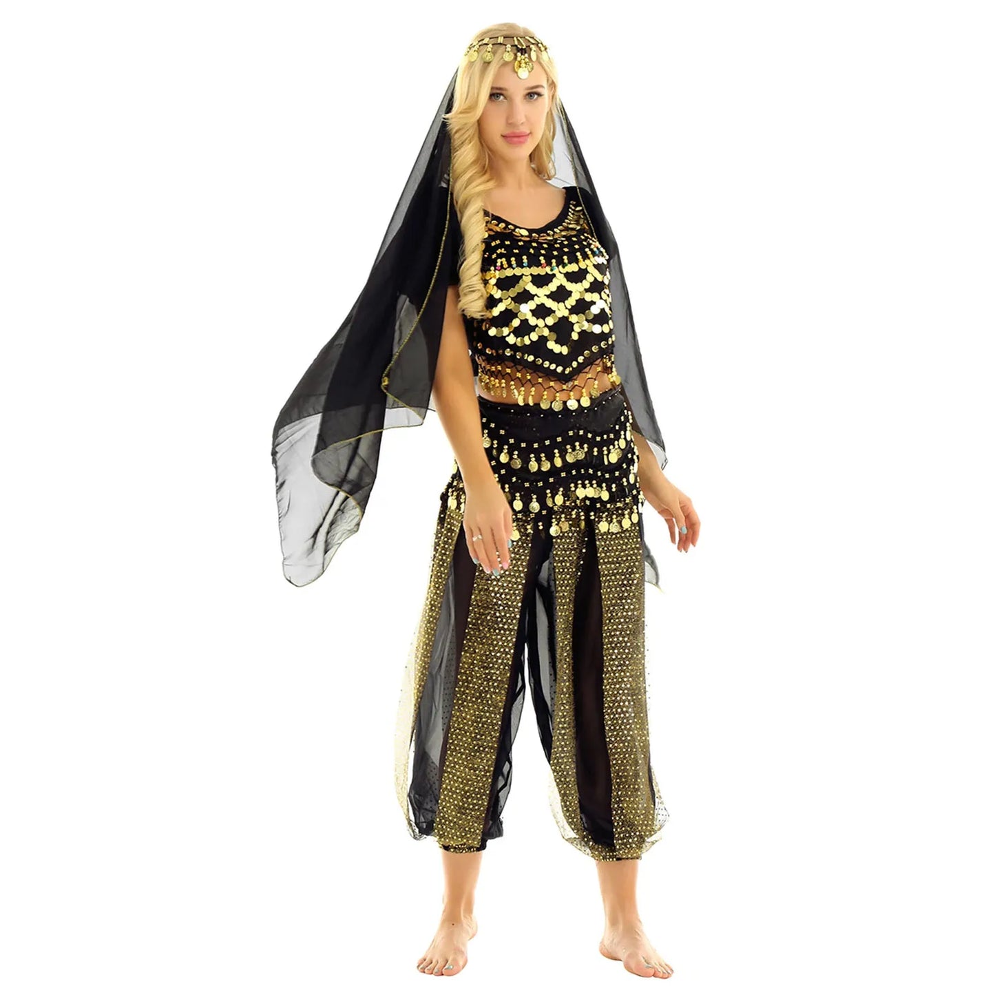 Belly Dance Costume Set – Coin Tassel Top, Harem Pants & Accessories