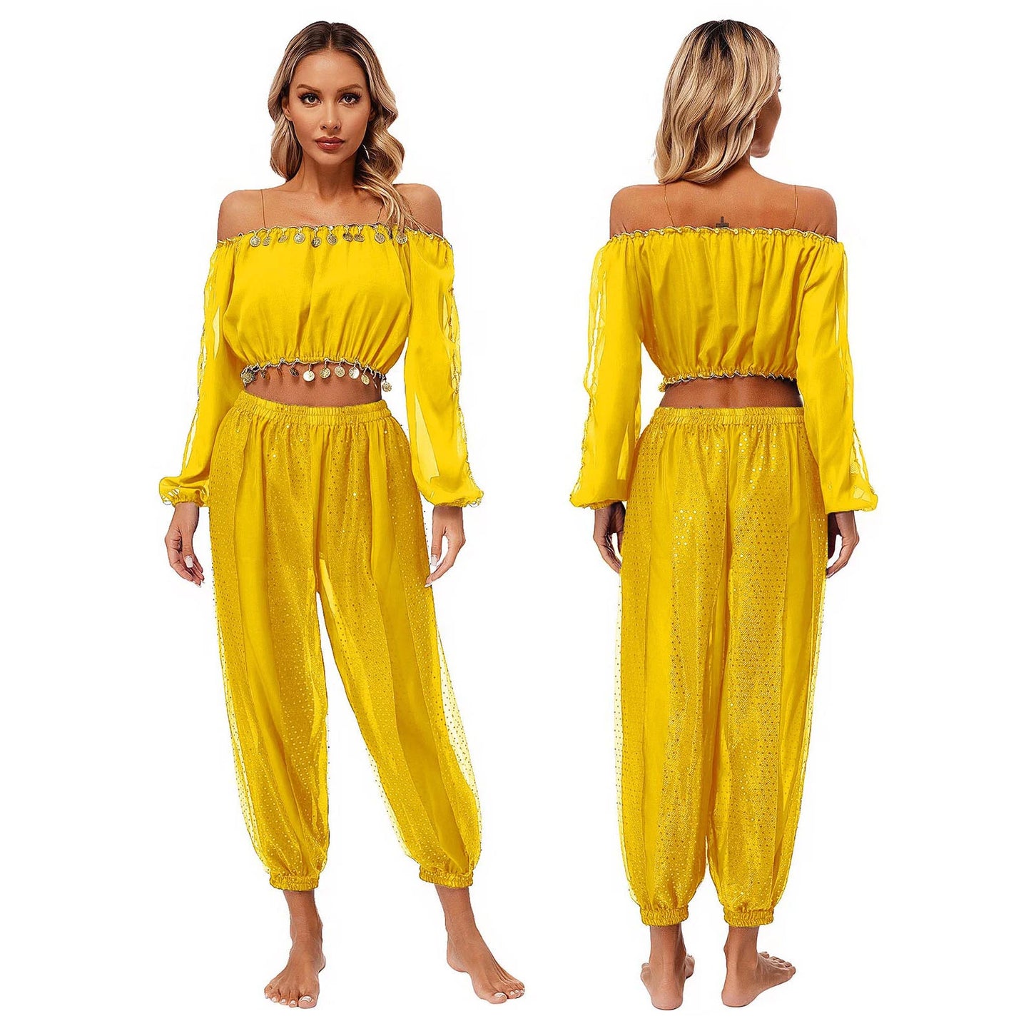 Belly Dance 2-Piece Set (Off-Shoulder Crop Top & Pants)