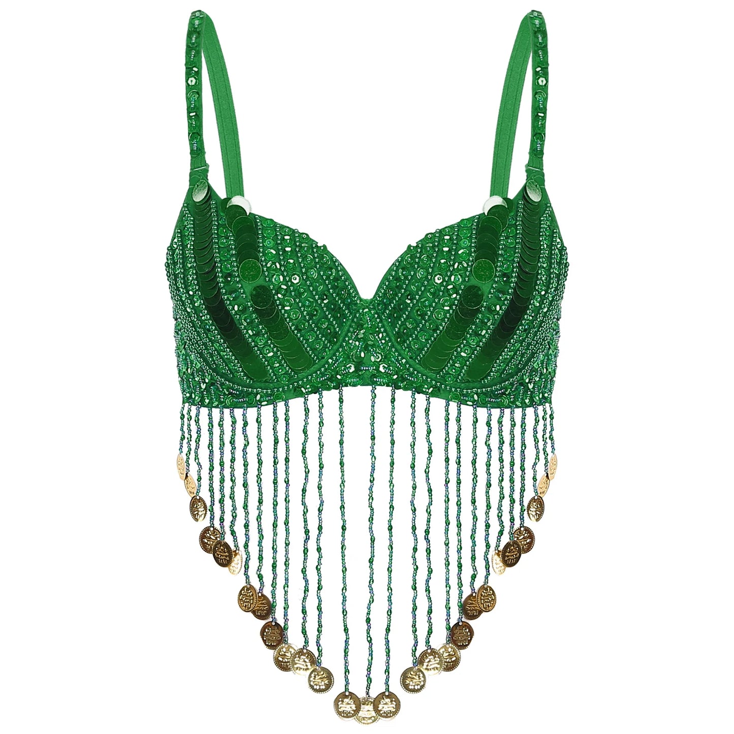 Belly Dance Bra with Beaded Tassels & Sequins