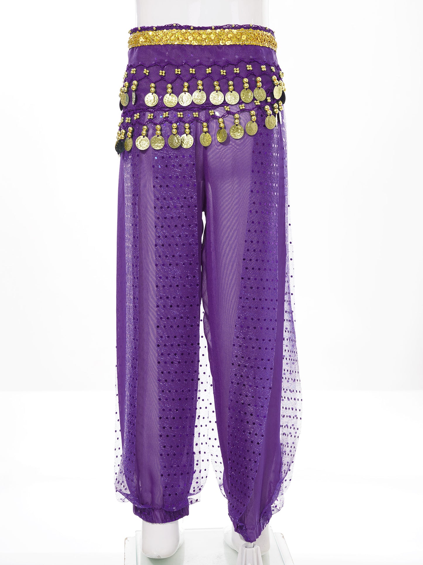 Kids' Belly Dance Costume Set - Sequined Pants & Beaded Hip Scarf