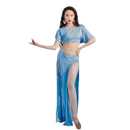 Short Sleeves Top + Long Skirt 2-Piece Belly Dance Performance Set