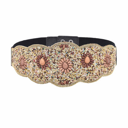 Gypsy Tribal Ethnic Elastic Corset Belt - Bohemian Embroidered Waist Belt