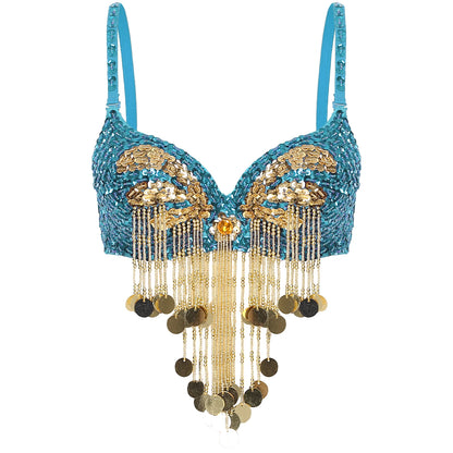 Belly Dance Bra with Beaded Tassels & Sequins