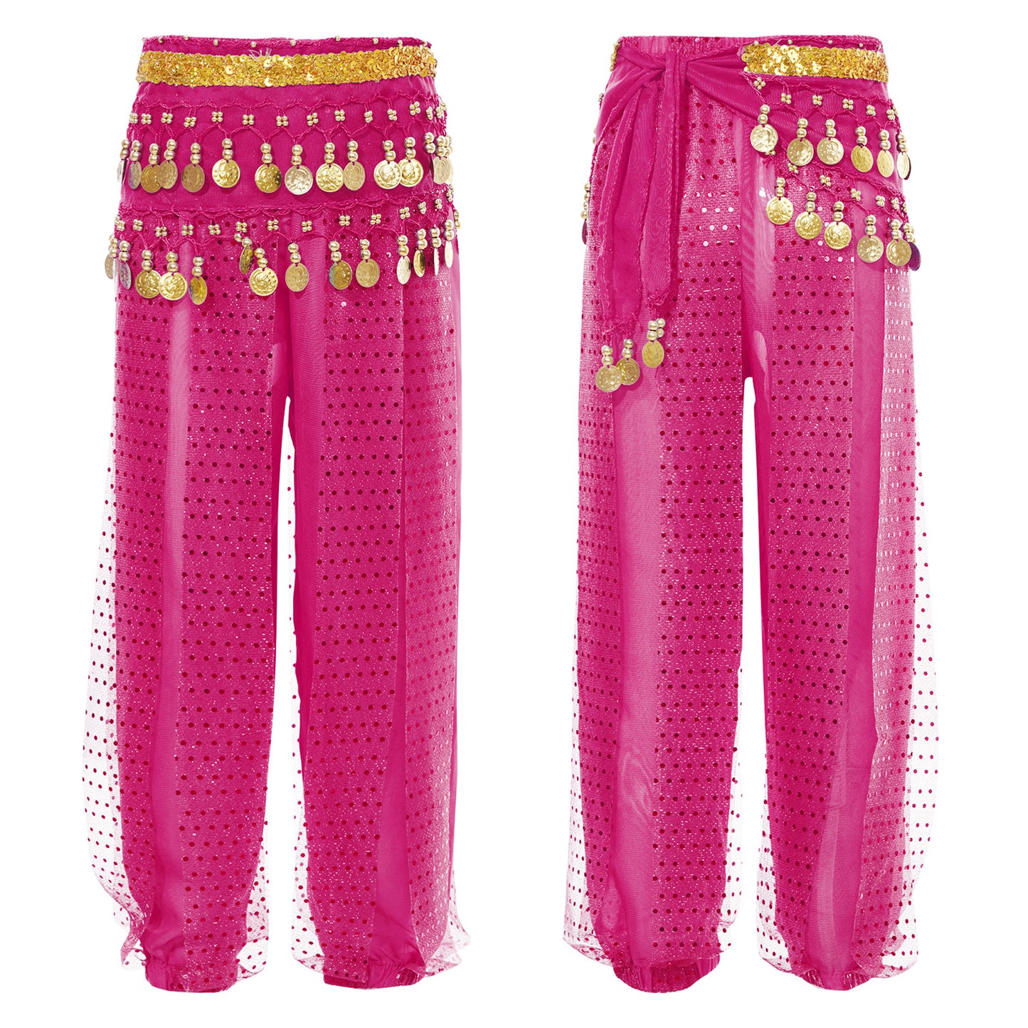 Kids' Belly Dance Costume Set - Sequined Pants & Beaded Hip Scarf