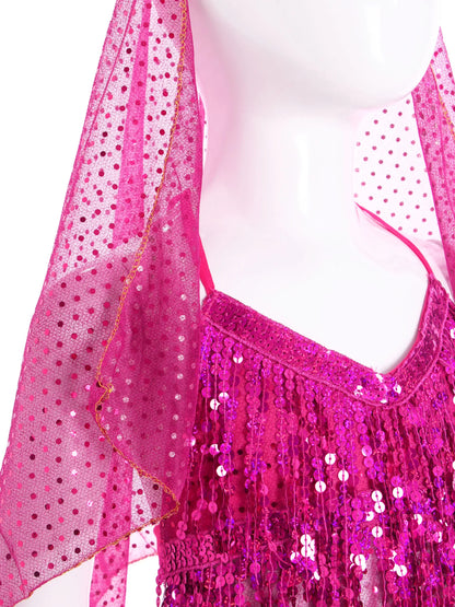 3-Piece Girls' Sequin Belly Dance Costume – Halter Top, Pants & Headscarf