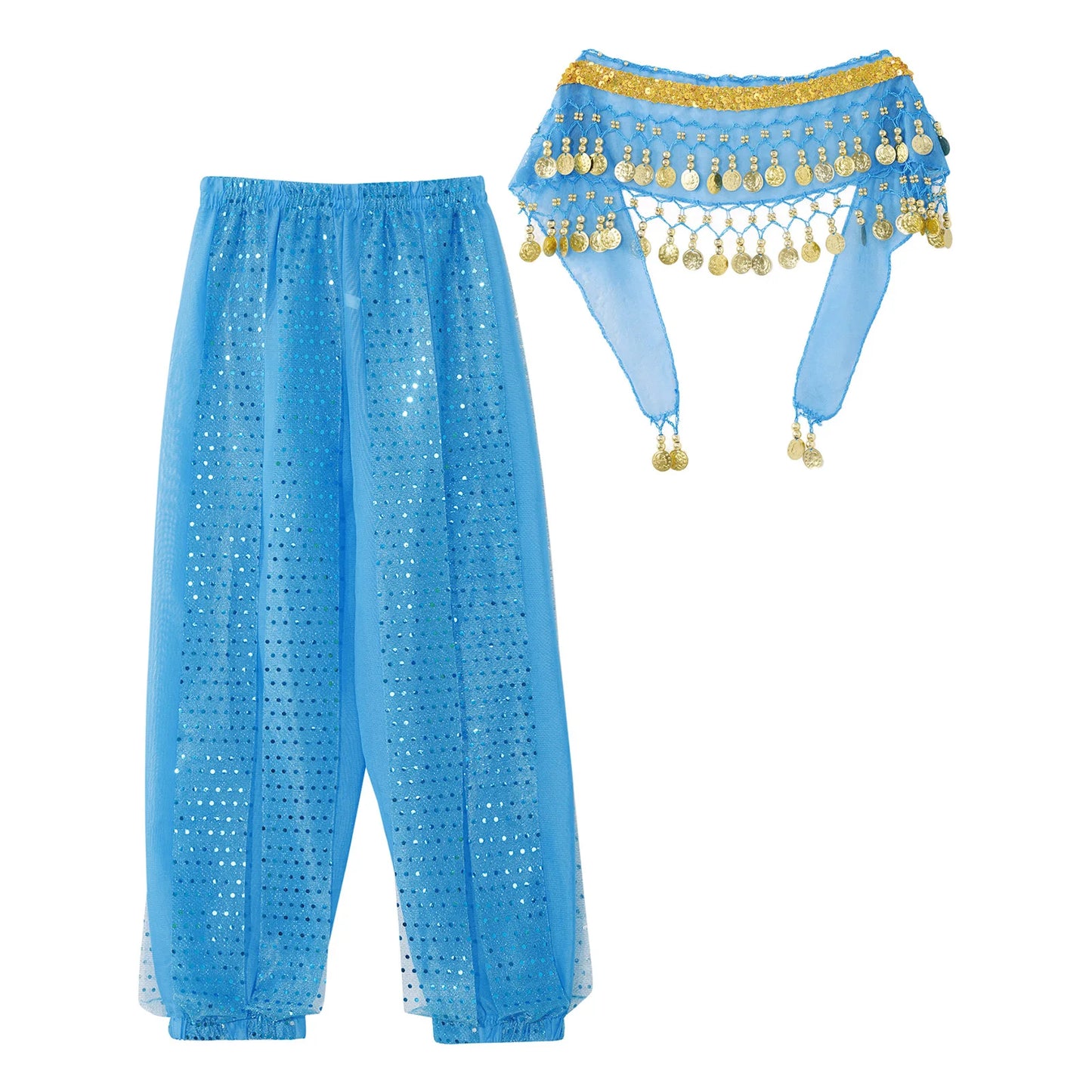 Kids' Belly Dance Costume Set - Sequined Pants & Beaded Hip Scarf