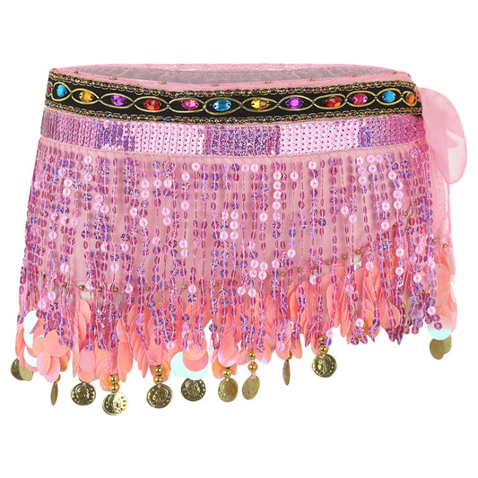 Women's Belly Dance Hip Scarf – Sequin Tassel Lace-Up Skirt for Cha-Cha & Tango