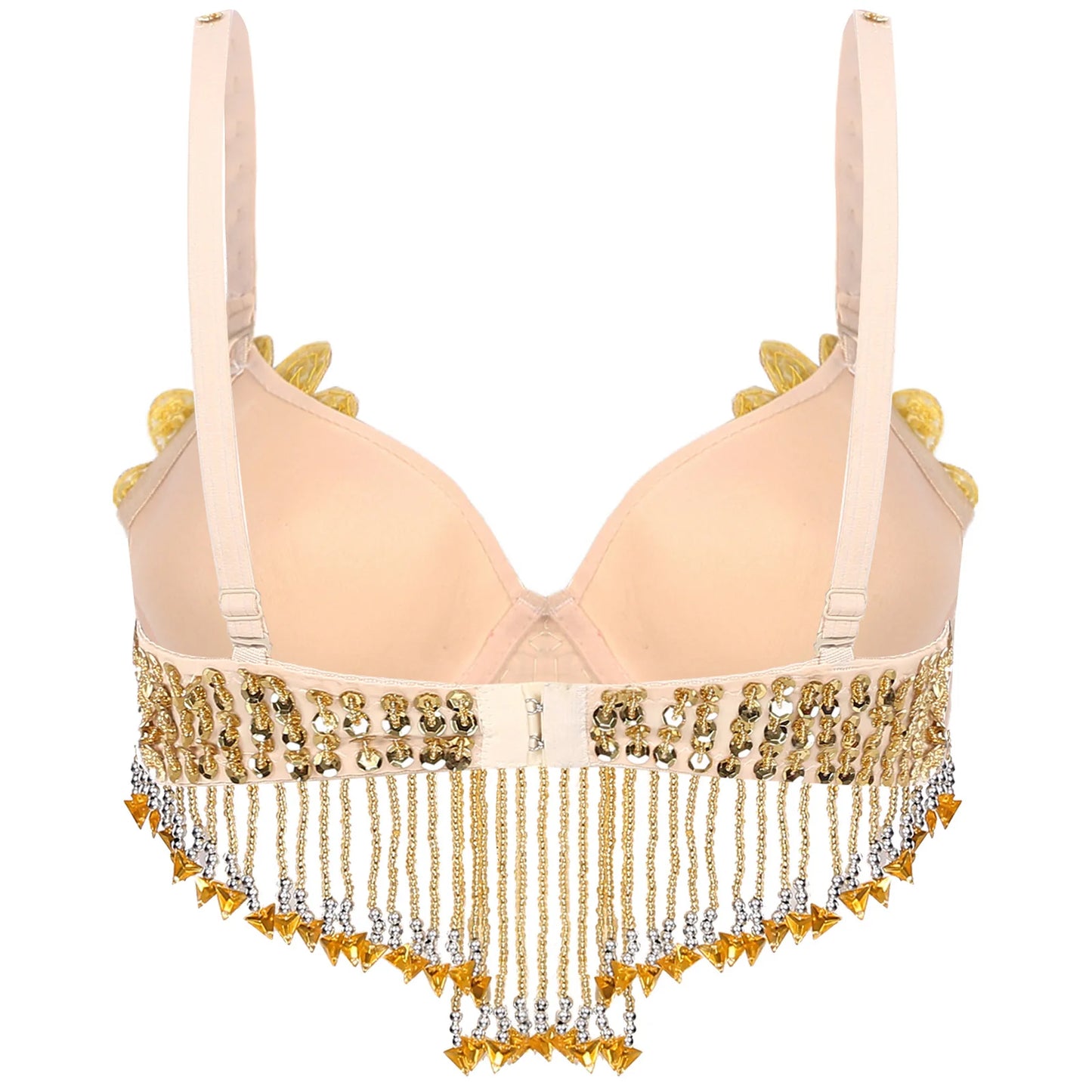 Belly Dance Bra with Beaded Tassels & Sequin Flowers