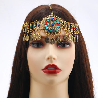 Afghan Gypsy Jewelry Set - Boho Coin Headband, Bracelet & Earrings