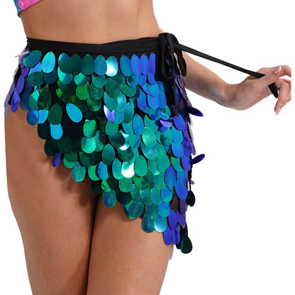 Women's Belly Dance Sequin Lace-up Hip Skirt