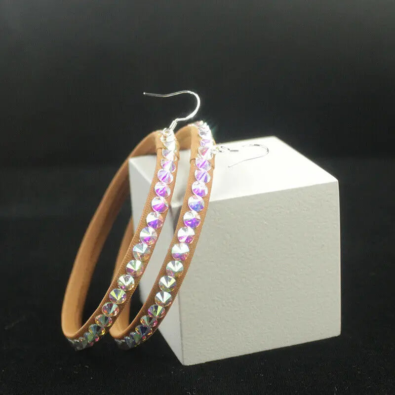 Colorful Rhinestone Hoop Earrings – Sparkle as You Twirl! 🌈✨