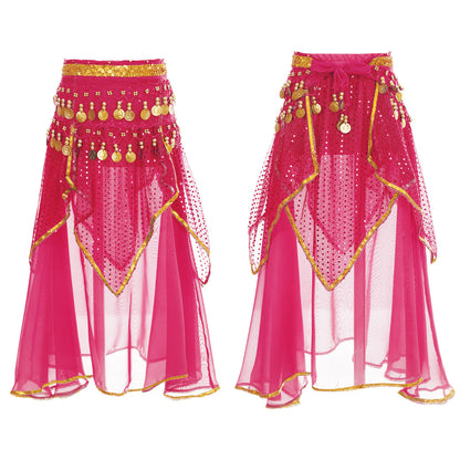 Girls Sequined Belly Dance Skirt with Beads & Coins