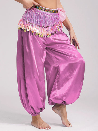 Women's Belly Dance Hip Scarf – Sequin Tassel Lace-Up Skirt for Cha-Cha & Tango