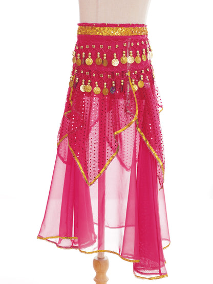 Girls Sequined Belly Dance Skirt with Beads & Coins