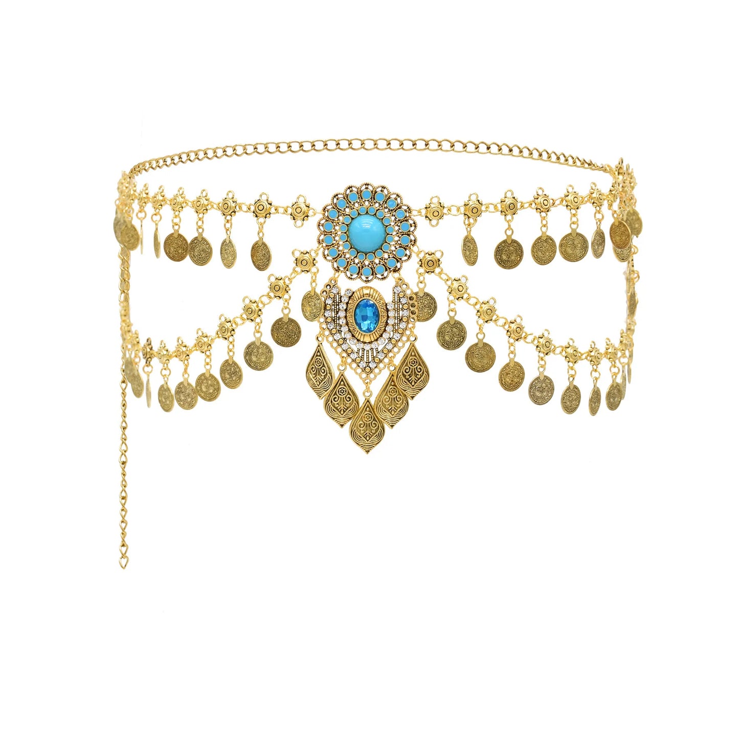 Bohemian Coin Tassels Faux Turquoise Belly Chain