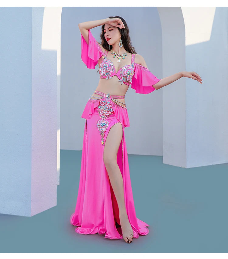 Solar Radiance: Open-Shoulder Belly Dance Costume with Sleeves