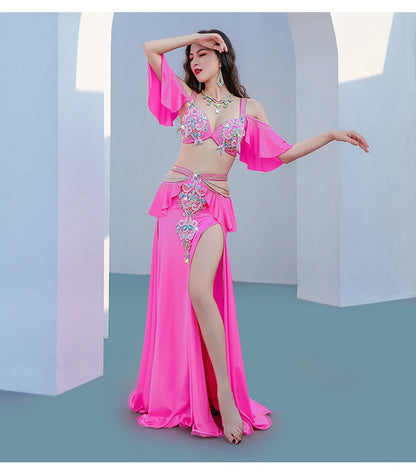 Solar Radiance: Open-Shoulder Belly Dance Costume with Sleeves