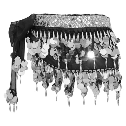 Women's Belly Dance Hip Scarf with Sequins, Beads & Lace-Up Waist Skirt