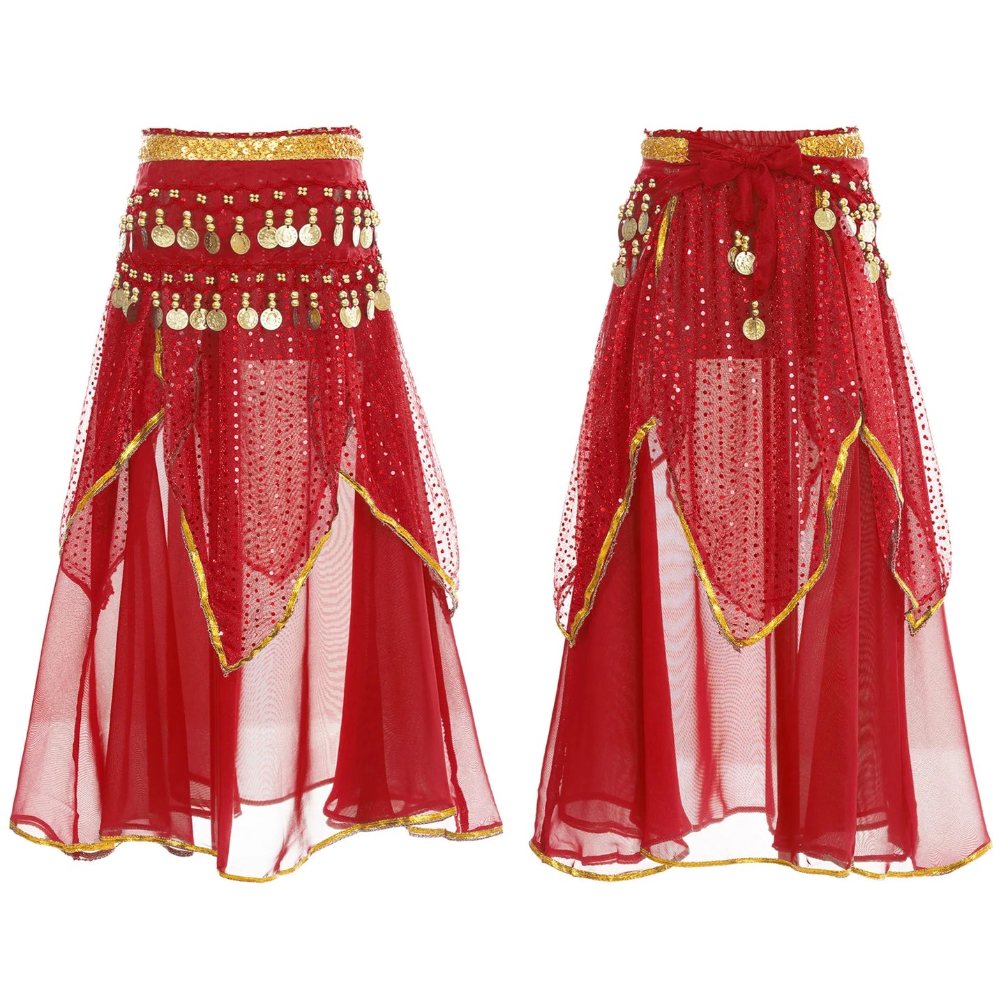 Girls Sequined Belly Dance Skirt with Beads & Coins