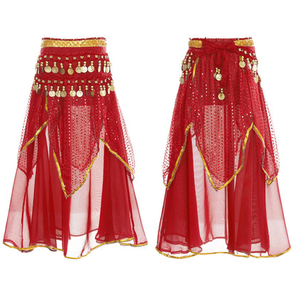 Girls Sequined Belly Dance Skirt with Beads & Coins