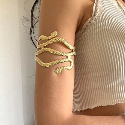 Snake Upper Arm Cuff Bracelet – Adjustable Open Cuff