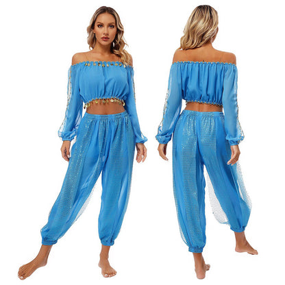 Belly Dance 2-Piece Set (Off-Shoulder Crop Top & Pants)