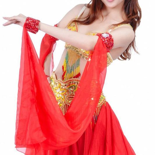 Adjustable Sequined Armbands – Chiffon Belly Dance Sleeves with Double Rings