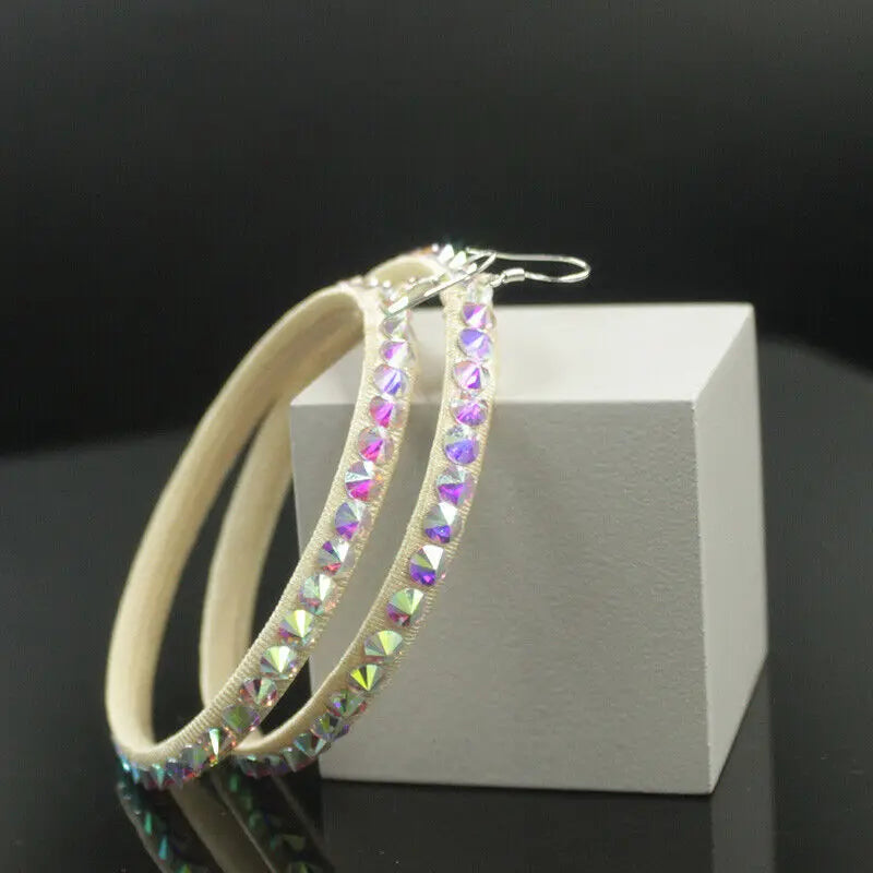 Colorful Rhinestone Hoop Earrings – Sparkle as You Twirl! 🌈✨