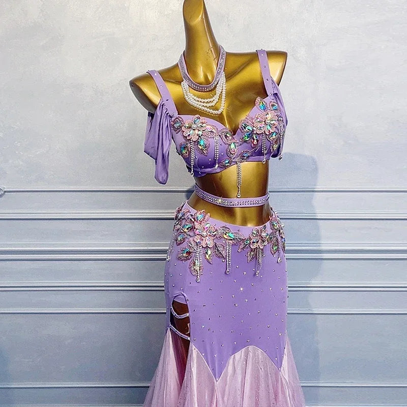 Mirror Tassel Bra & Split Skirt Belly Dance Costume