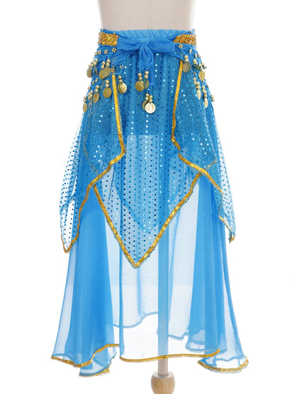 Girls Sequined Belly Dance Skirt with Beads & Coins