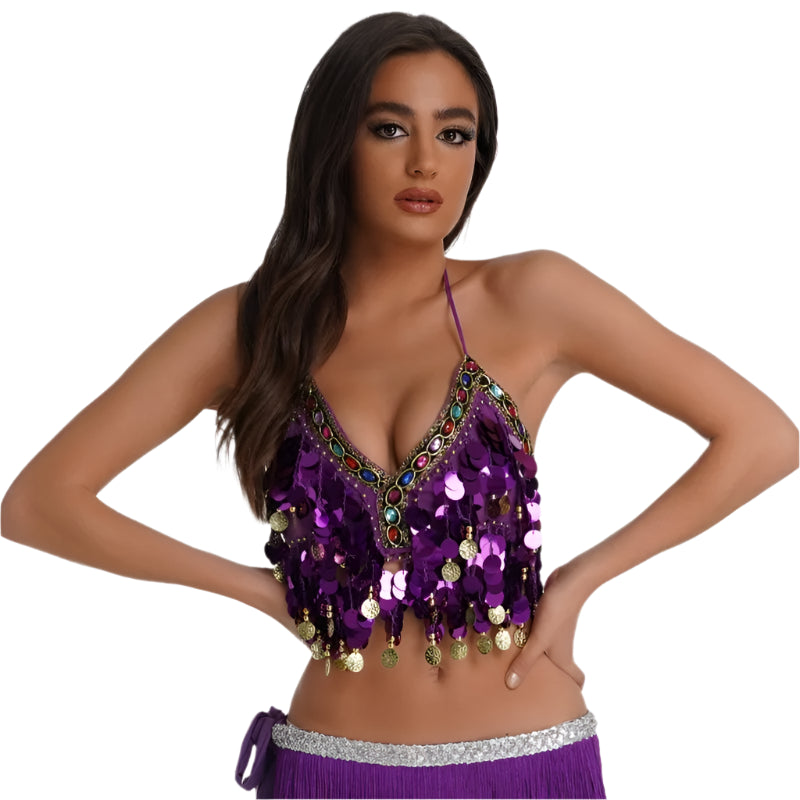 Adjustable Sequin Belly Dance Bra Top