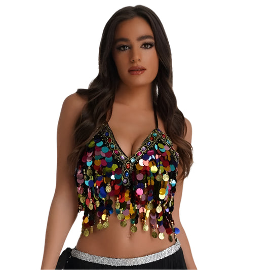 Adjustable Sequin Belly Dance Bra Top