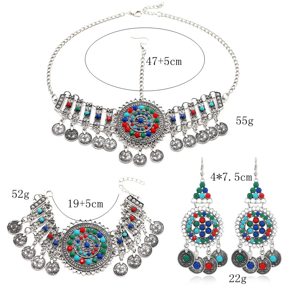 Afghan Gypsy Jewelry Set - Boho Coin Headband, Bracelet & Earrings